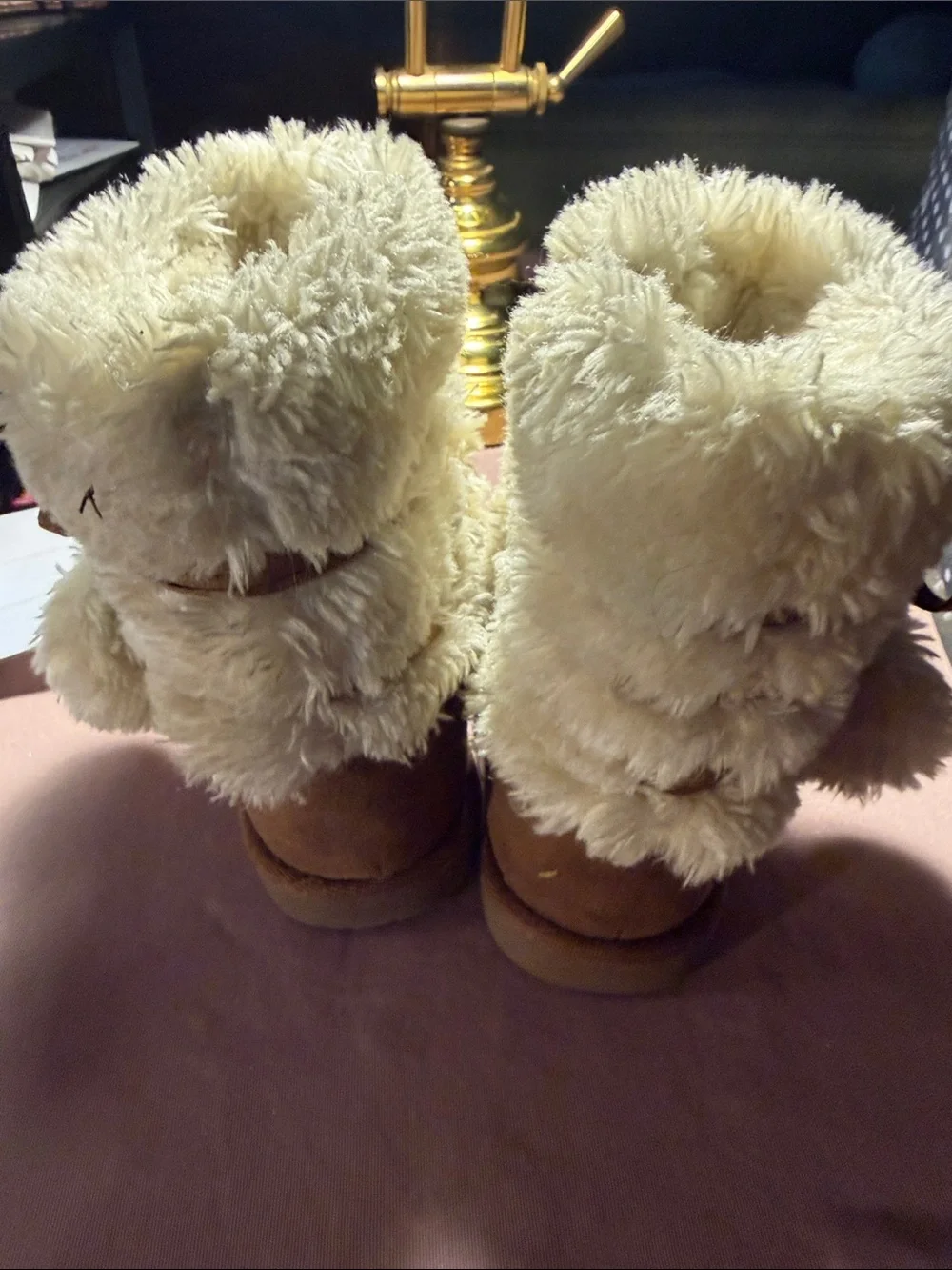 Kids Faux Fur Lined Brown Winter Boots - Cream Cuff
